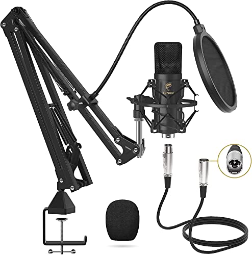 TONOR XLR Nierencharakteristik Kondensator Mikrofon Kit Professional Nieren Studio mit T20 Mikrofonarm,Mikrofonspinne,Popfilter für Aufnahme,Podcasting,Voice-Over,Streaming, Heimstudio(TC20)